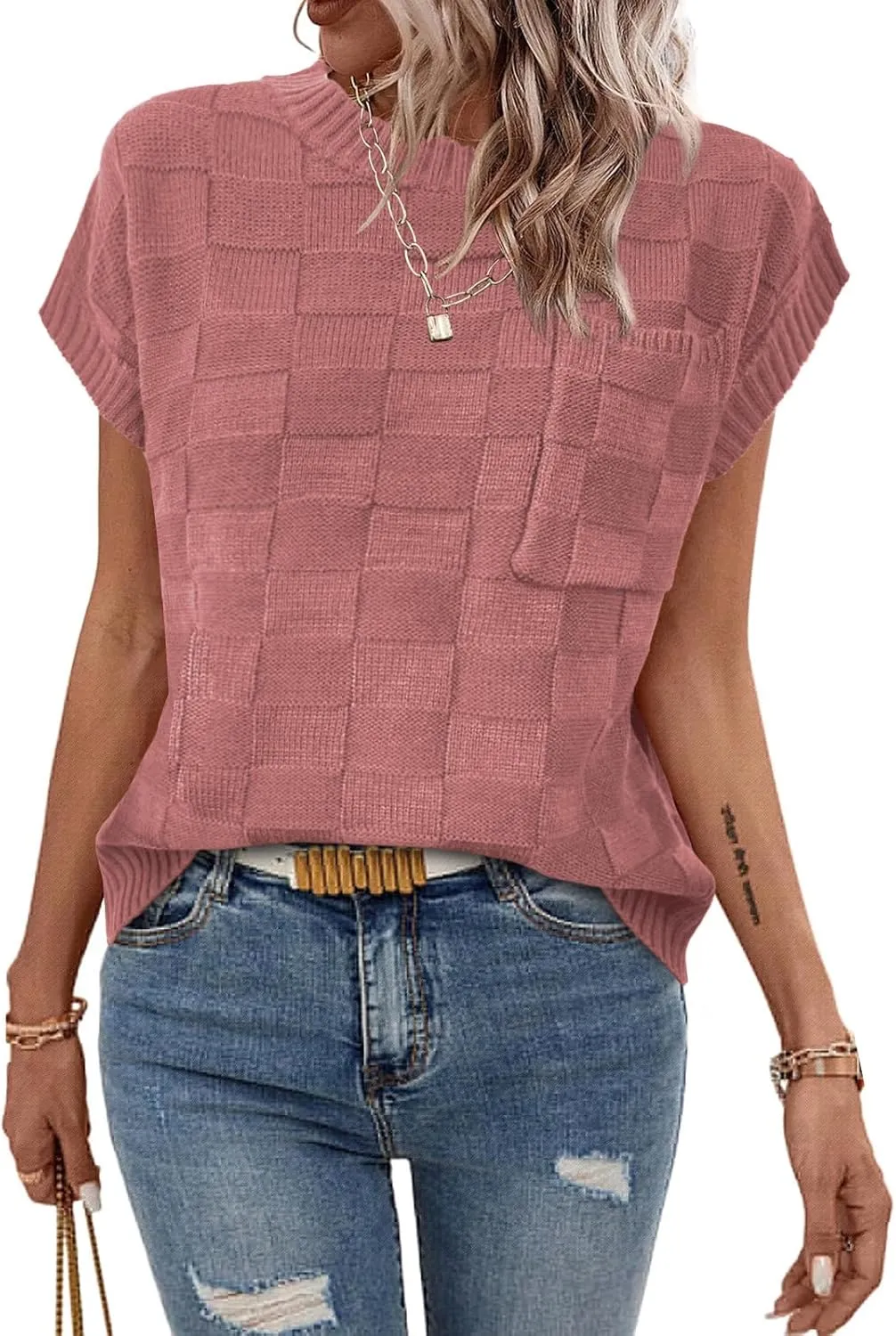 Womens Sweaters Sleeveless Summer Tank Tops Casual Knit Sweater Vest Crewneck Loose Fit Pullover 2025
