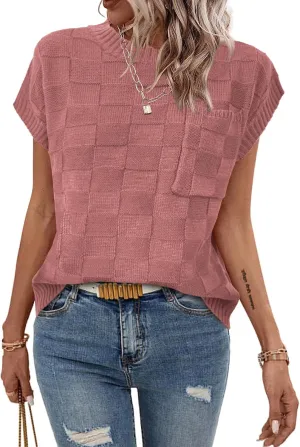 Womens Sweaters Sleeveless Summer Tank Tops Casual Knit Sweater Vest Crewneck Loose Fit Pullover 2025
