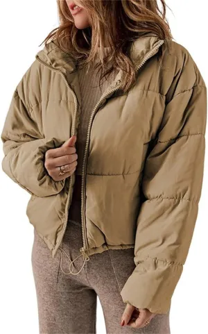 Women's Winter Coat Short Stand Collar Thickened Cotton-Padded Jacket Fashion Solid Color Slim Down Coat