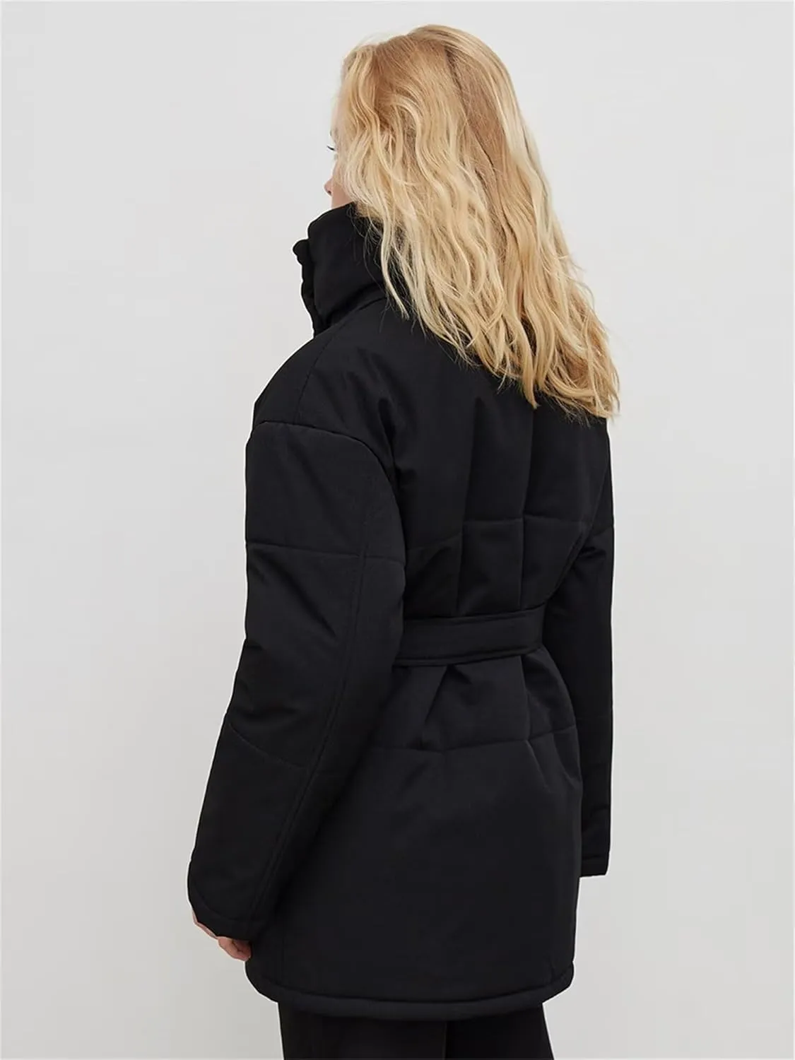 Women's Winter Stand Collar Irregular Cutting Puffer Coat Fashion Solid Color Long Sleeve Warm Cotton-Padded Jacket