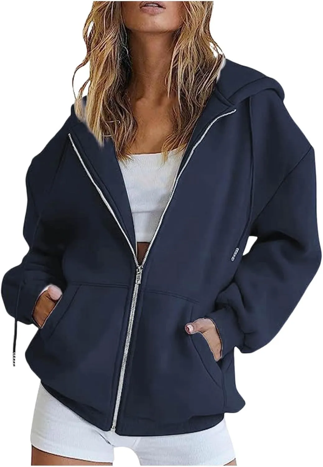 Womens Zip Up Hoodies Long Sleeve Sweatshirts Fall Outfits Oversized Sweaters Casual Solid Fashion Jackets
