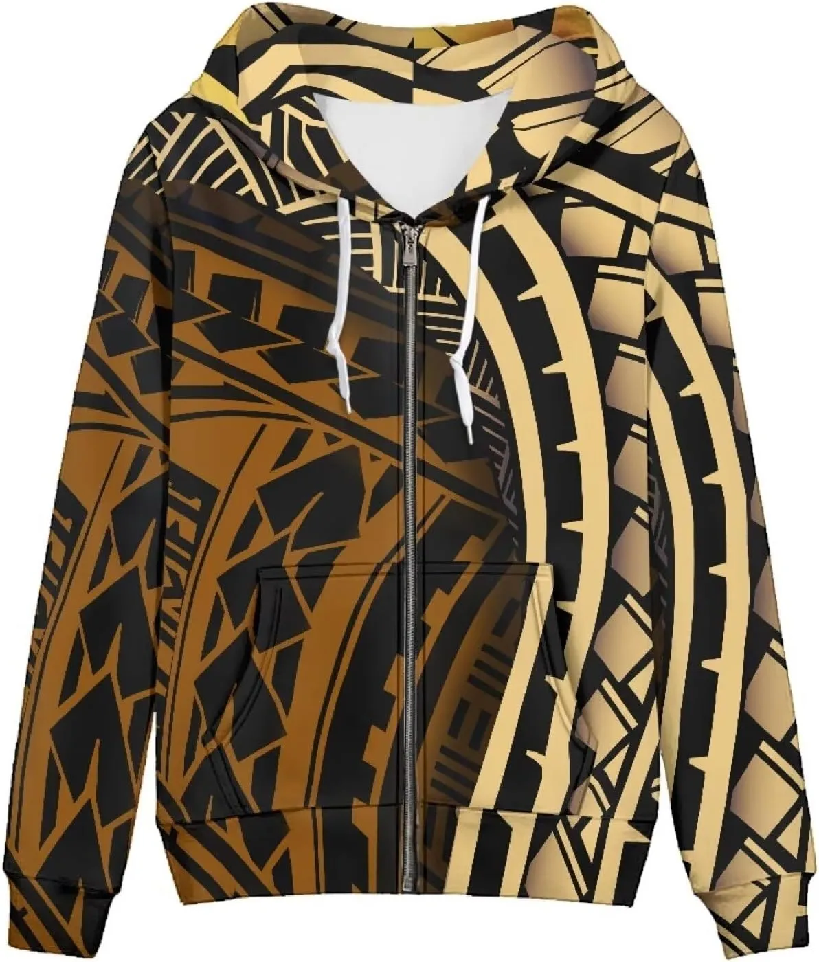 Women's Zip Up Samoa Tapa Polynesian Tribal Hoodies Jacket Samoan Puletasi Drawstring Long Sleeve Sweatshirt