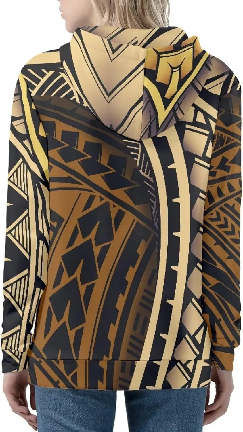 Women's Zip Up Samoa Tapa Polynesian Tribal Hoodies Jacket Samoan Puletasi Drawstring Long Sleeve Sweatshirt