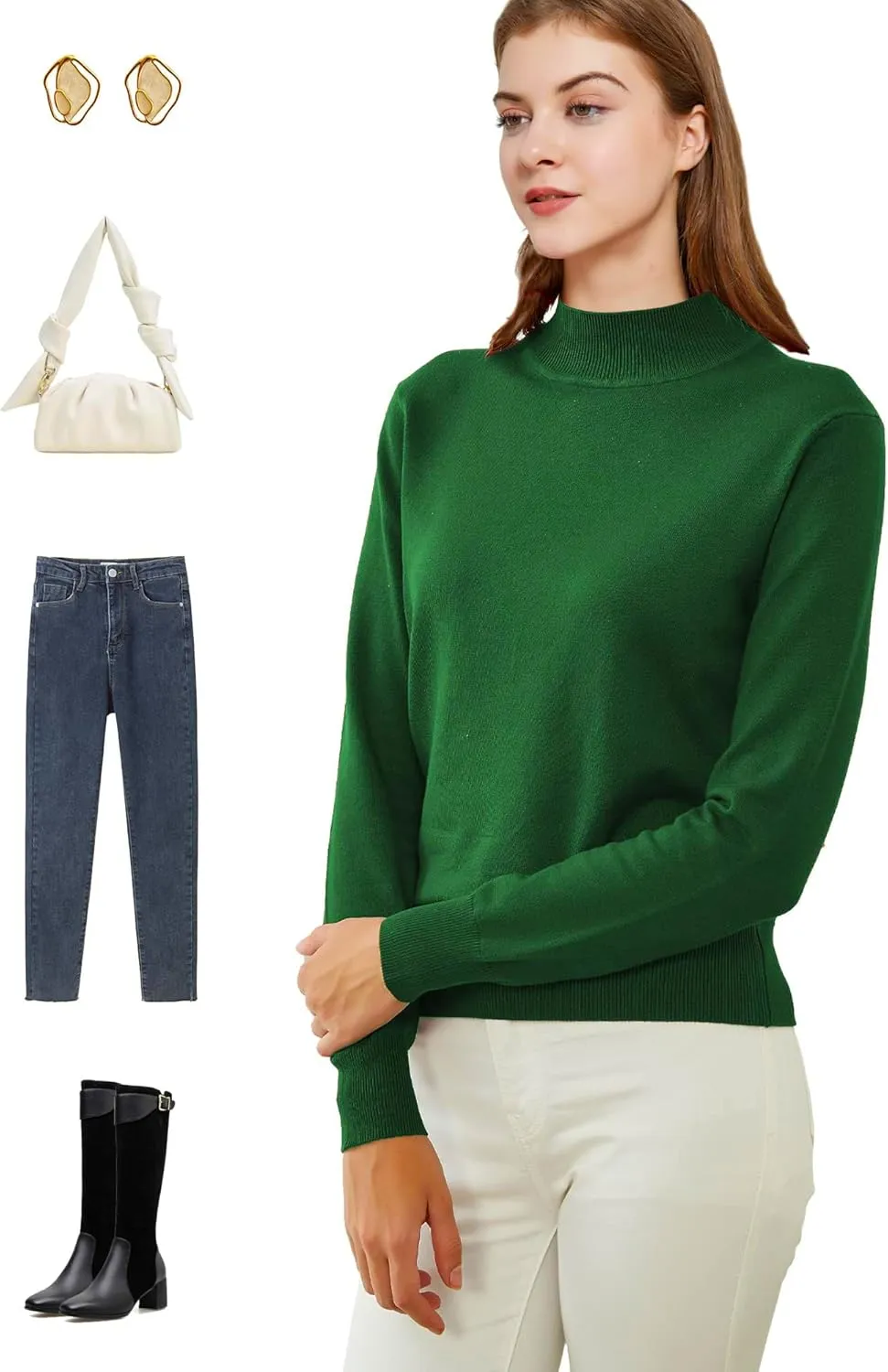 Woolicity Womens Mock Neck Sweater Long Sleeve Knit Pullover Tops Casual Lightweight Jumper Loose Pullover Tops