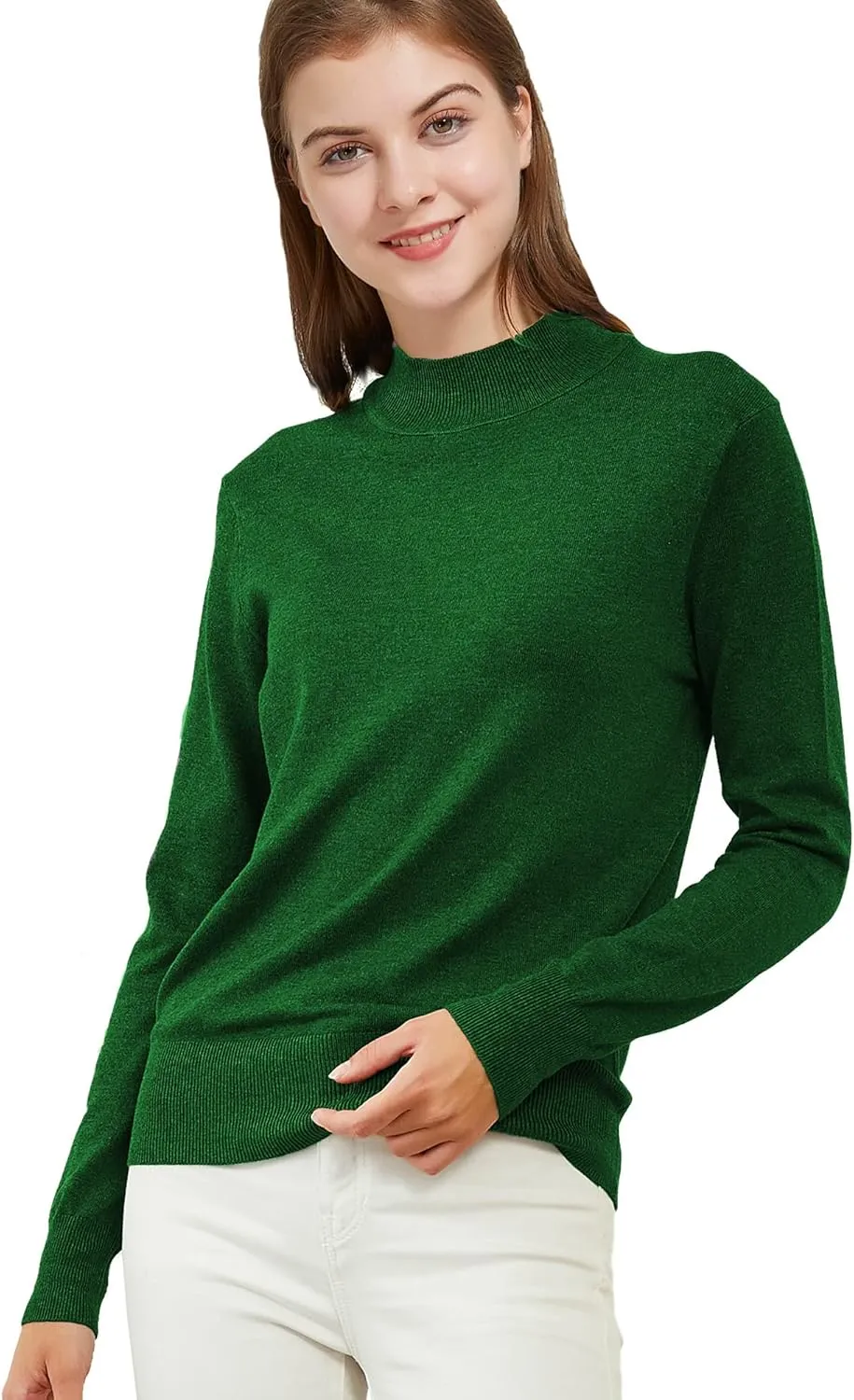 Woolicity Womens Mock Neck Sweater Long Sleeve Knit Pullover Tops Casual Lightweight Jumper Loose Pullover Tops
