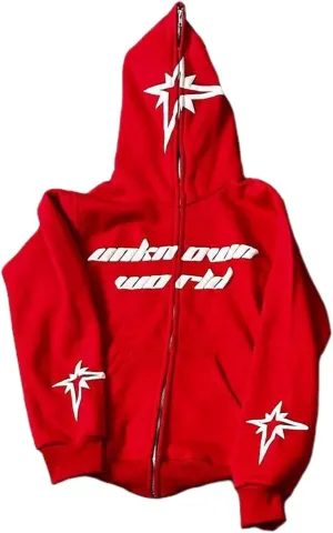 Y2K Zip Up Hoodie for Men Women Star Graphic Letter Print Long Sleeve Sweatshirt Aesthetic Oversized Harajuku Jacket