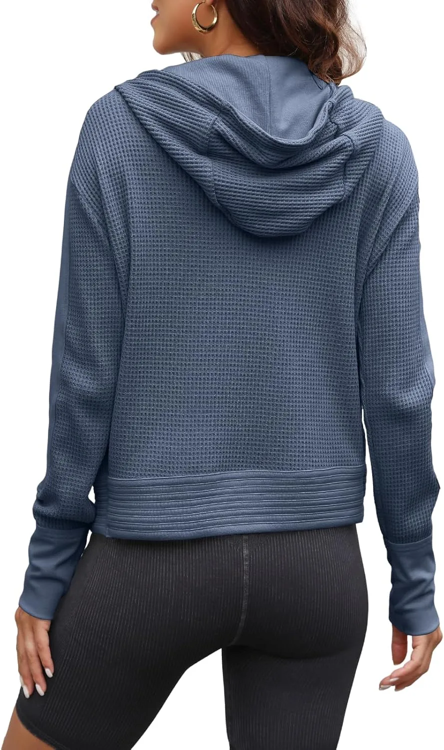 Yanekop Womens Waffle Knit Jackets Zip Up Hoodie Jacket Long Sleeve Cropped Hoodie Fall Outfits Casual Winter Clothes