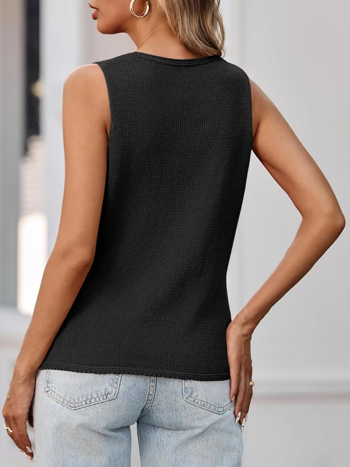 Yousify Womens Sweater Vests Tie Front Knit Vest Summer Ribbed Tank Tops Y2k Cute Vests Fashion Casual Sleeveless Tops