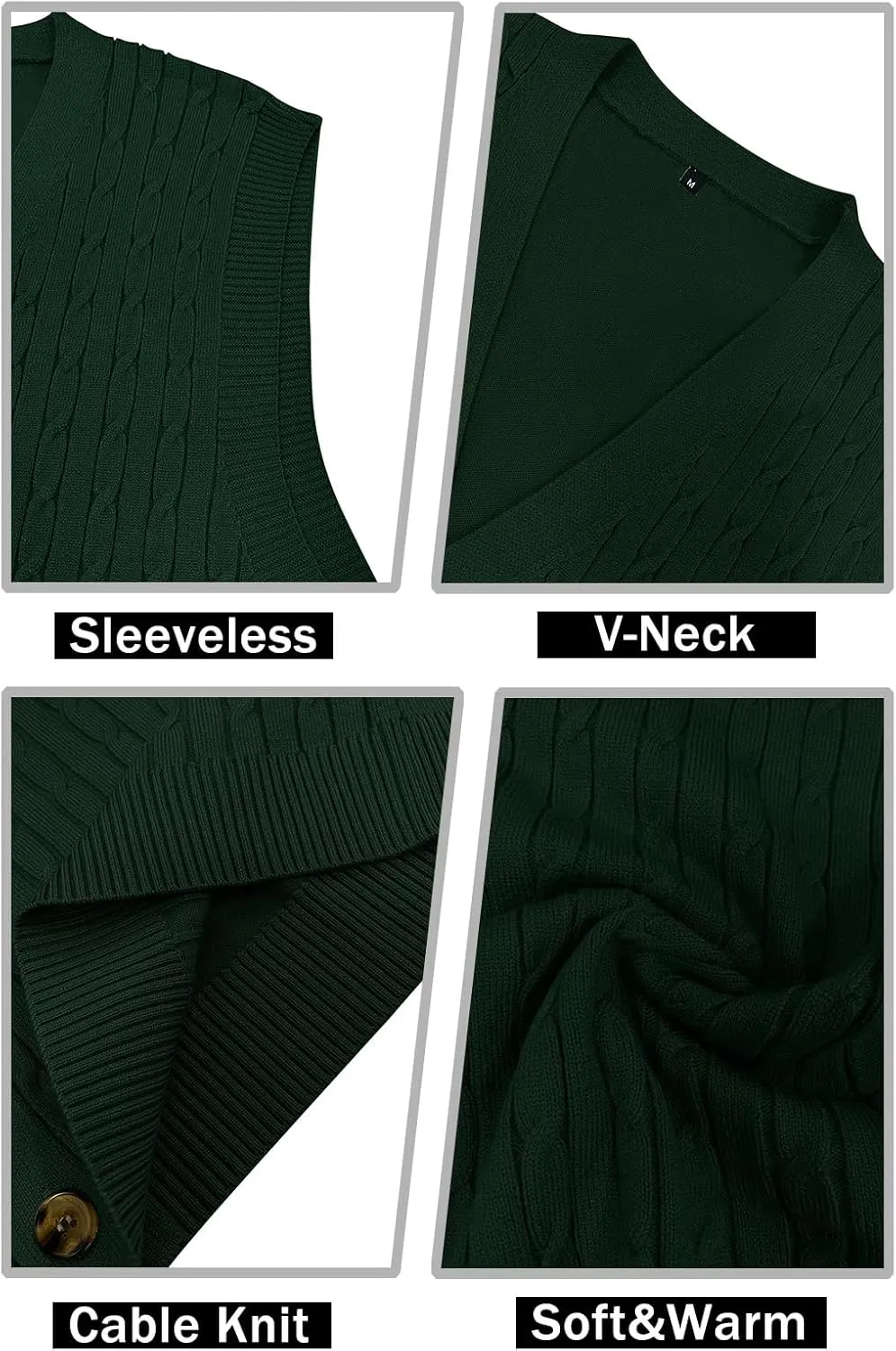 YTD Men's Sleeveless Sweater Vest V-Neck Casual Cable Knit Button Down Cardigan Vest