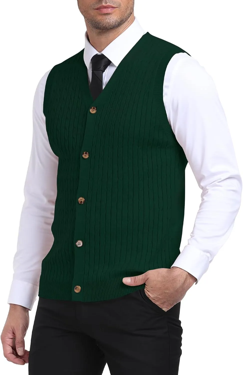 YTD Men's Sleeveless Sweater Vest V-Neck Casual Cable Knit Button Down Cardigan Vest