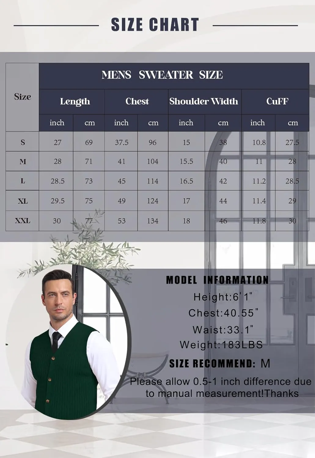 YTD Men's Sleeveless Sweater Vest V-Neck Casual Cable Knit Button Down Cardigan Vest