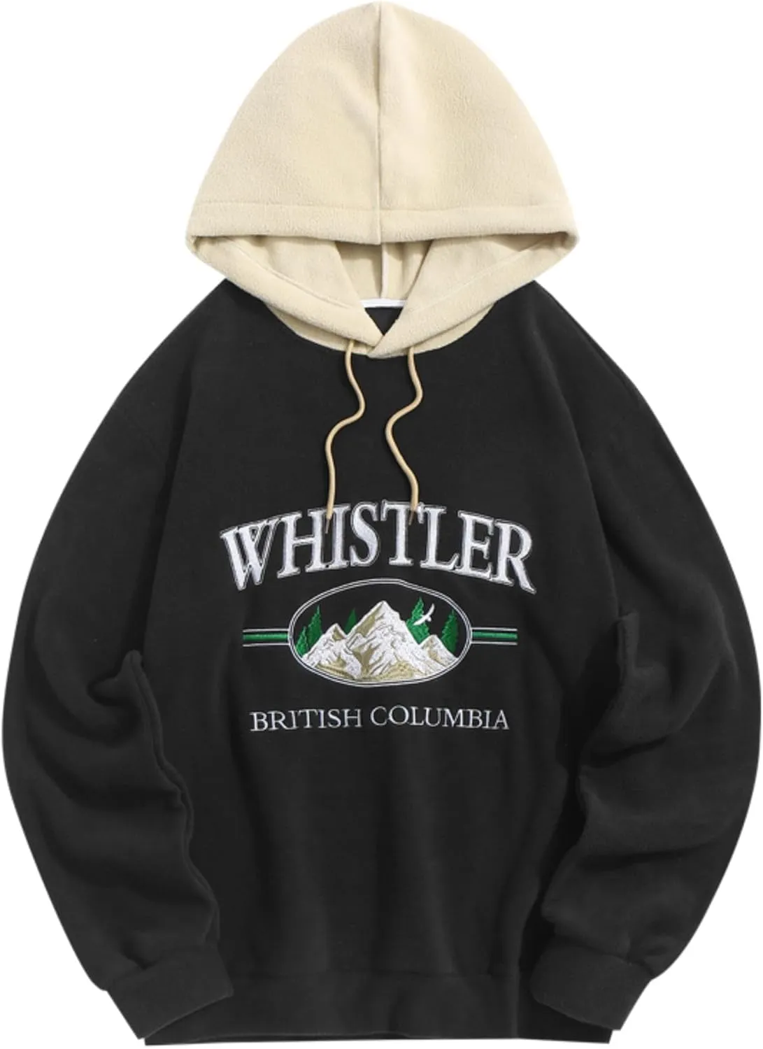 ZAFUL Men's Hooded Sweatshirt, Letter Mountain Graphic Embroidery Plush Fleece Casual Drawstring Pullover Hoodie