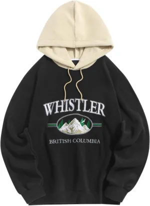 ZAFUL Men's Hooded Sweatshirt, Letter Mountain Graphic Embroidery Plush Fleece Casual Drawstring Pullover Hoodie