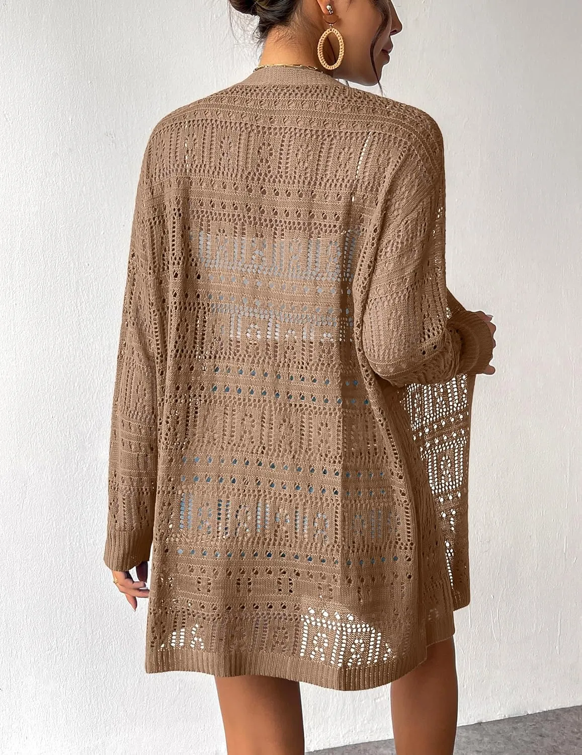 Zeagoo Womens 2025 Summer Crochet Cardigan Sweaters Lightweight Long Sleeve Open Front Kimono Boho Knit Cover Ups