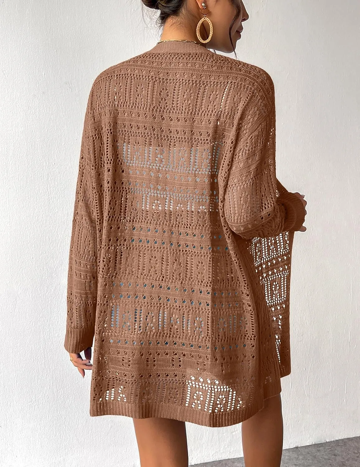 Zeagoo Womens 2025 Summer Crochet Cardigan Sweaters Lightweight Long Sleeve Open Front Kimono Boho Knit Cover Ups