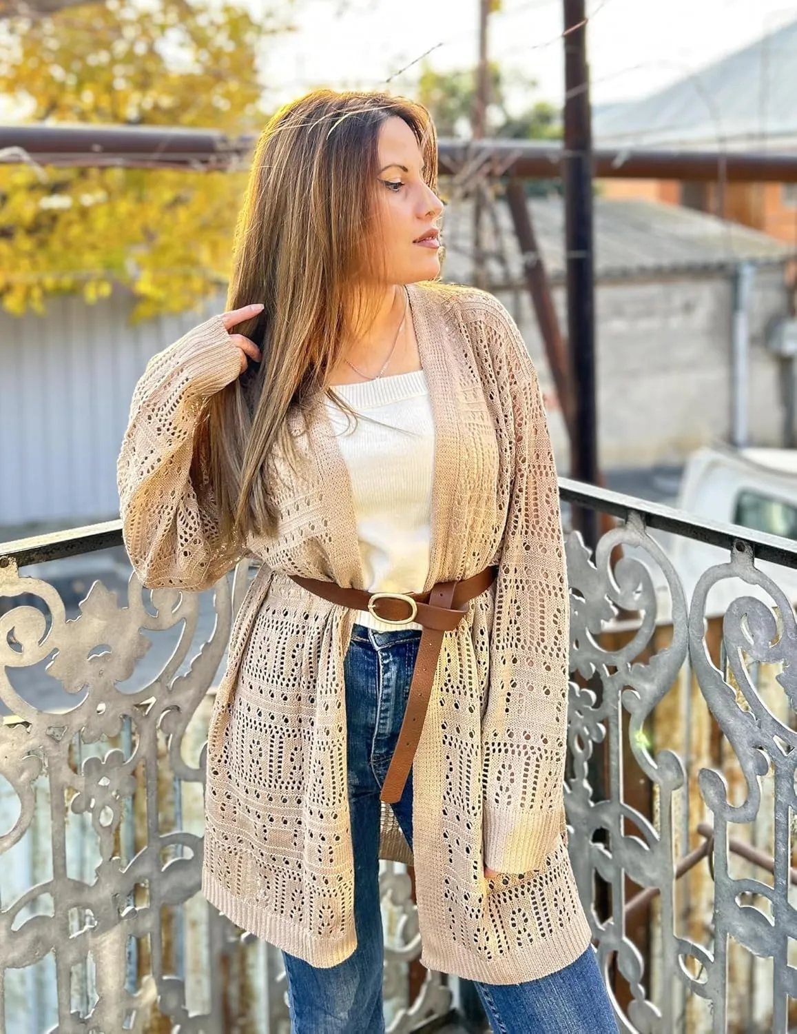 Zeagoo Womens 2025 Summer Crochet Cardigan Sweaters Lightweight Long Sleeve Open Front Kimono Boho Knit Cover Ups