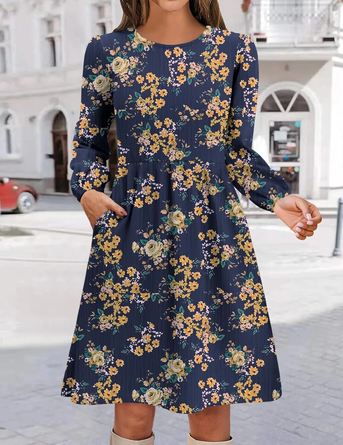 Zeagoo Women's Casual Knit Sweater Dress with Pockets Crew Neck Long Sleeve A-Line Dresses for Women 2024 Fall Dresses