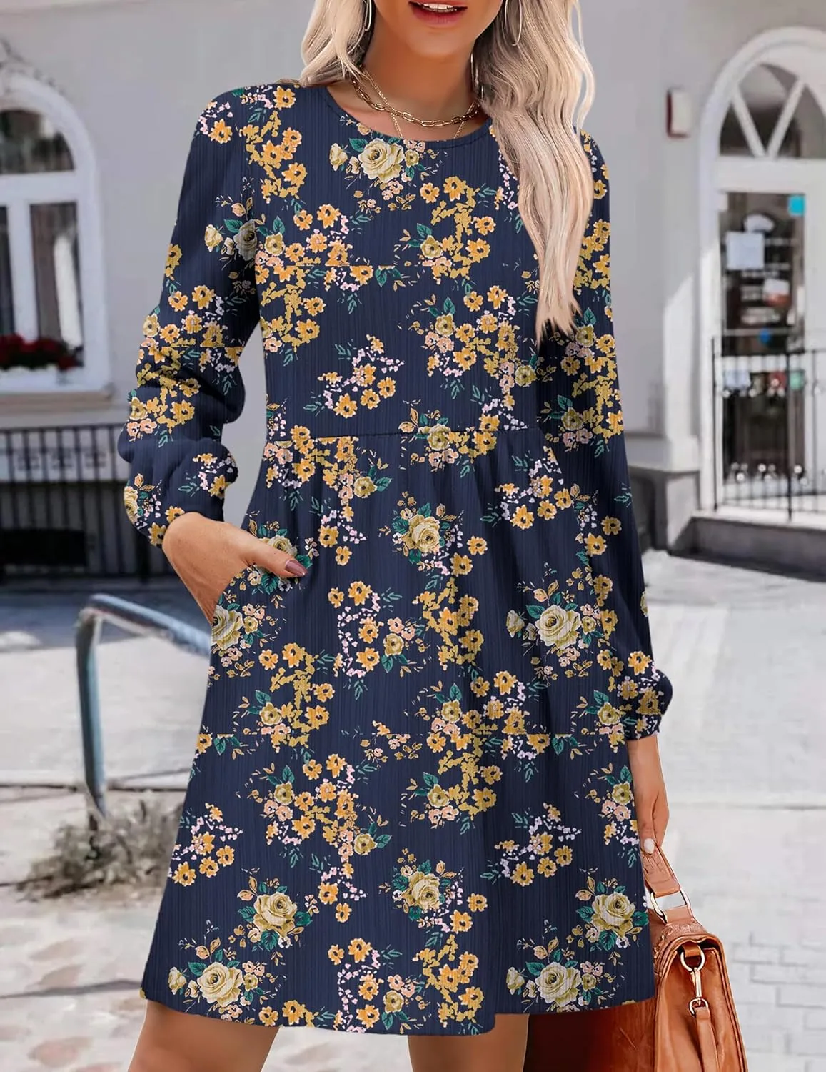 Zeagoo Women's Casual Knit Sweater Dress with Pockets Crew Neck Long Sleeve A-Line Dresses for Women 2024 Fall Dresses
