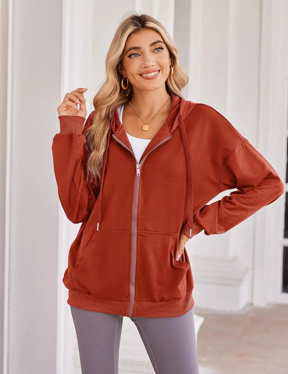 Zeagoo Women's Lightweight Hoodies Full Zip Up Oversized Sweatshirts with Pockets Long Sleeve Thin Casual Hooded Jackets