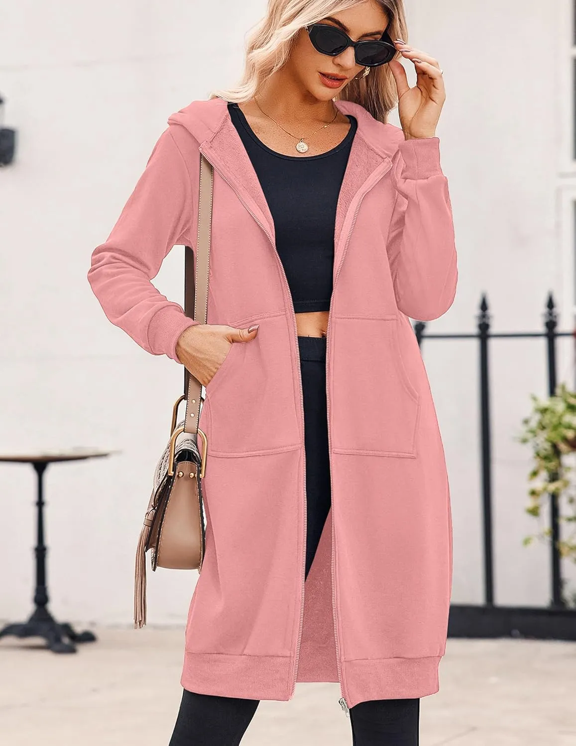 Zeagoo Women's Zip Up Hoodies Oversized Fleece Long Tunic Sweatshirts Casual Long Sleeve 2025 Fall Hoodie Jacket Coat