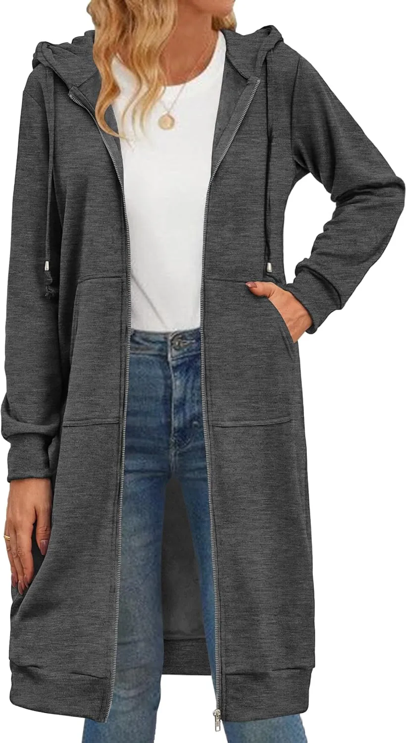 Zeagoo Women's Zip Up Hoodies Oversized Fleece Long Tunic Sweatshirts Casual Long Sleeve 2025 Fall Hoodie Jacket Coat