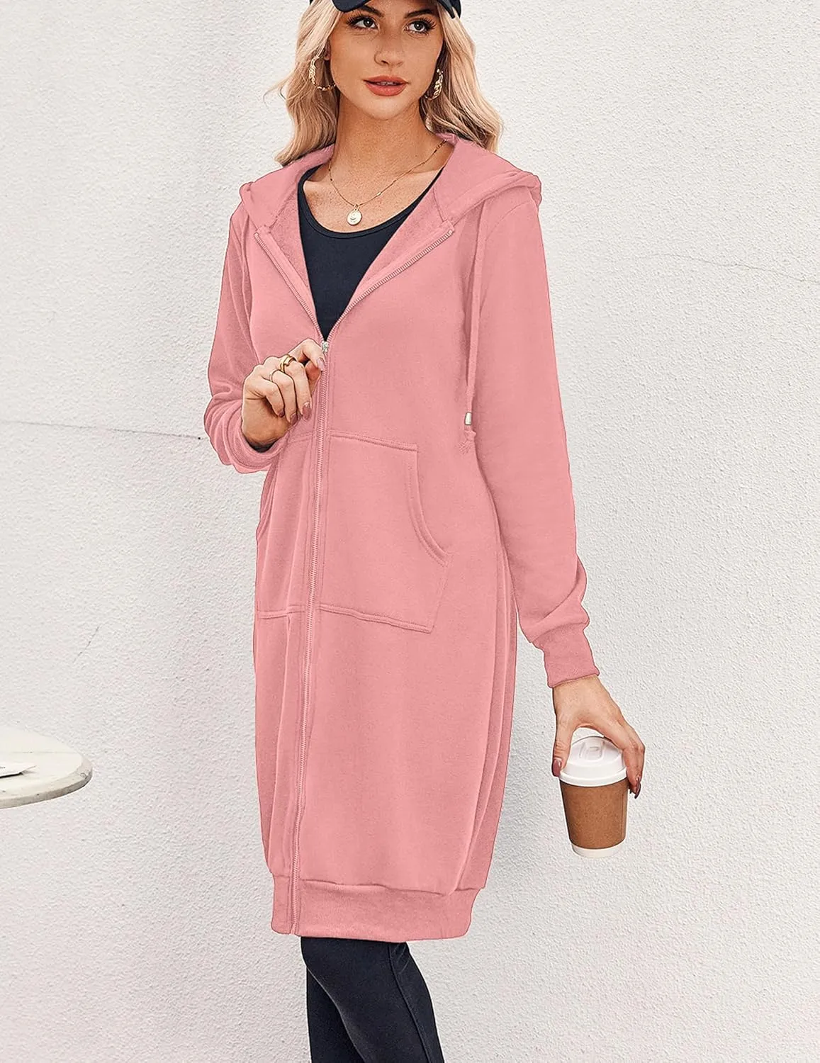 Zeagoo Women's Zip Up Hoodies Oversized Fleece Long Tunic Sweatshirts Casual Long Sleeve 2025 Fall Hoodie Jacket Coat