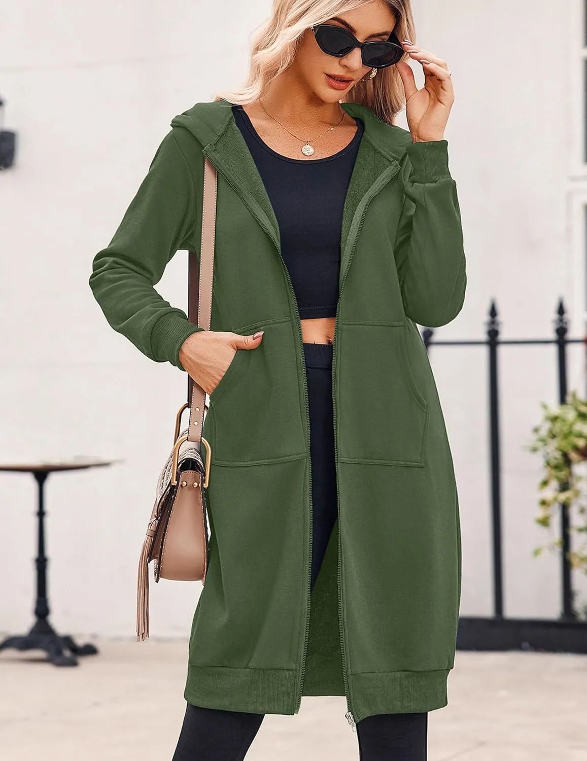 Zeagoo Women's Zip Up Hoodies Oversized Fleece Long Tunic Sweatshirts Casual Long Sleeve 2025 Fall Hoodie Jacket Coat