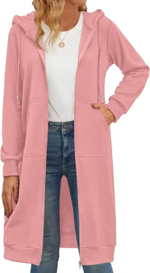 Zeagoo Women's Zip Up Hoodies Oversized Fleece Long Tunic Sweatshirts Casual Long Sleeve 2025 Fall Hoodie Jacket Coat