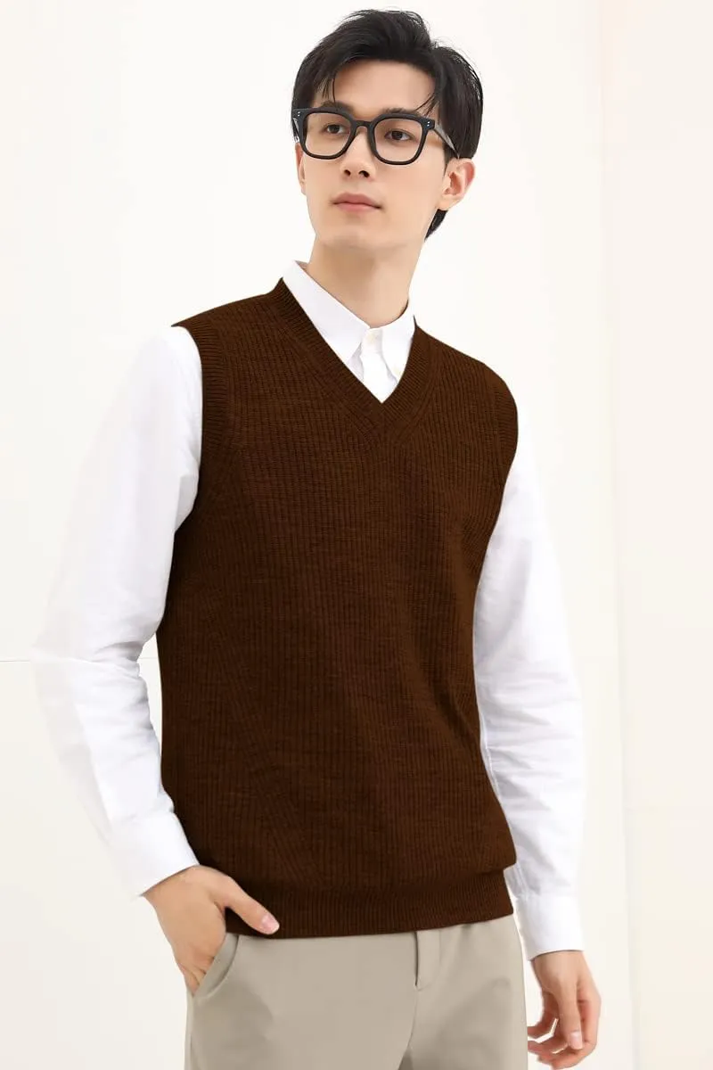 zhilifs Mens V-Neck Knitted Sweater Sleeveless Pullover Knitwear Vest Solid Plain Loose Fit All Match Sweater Tops