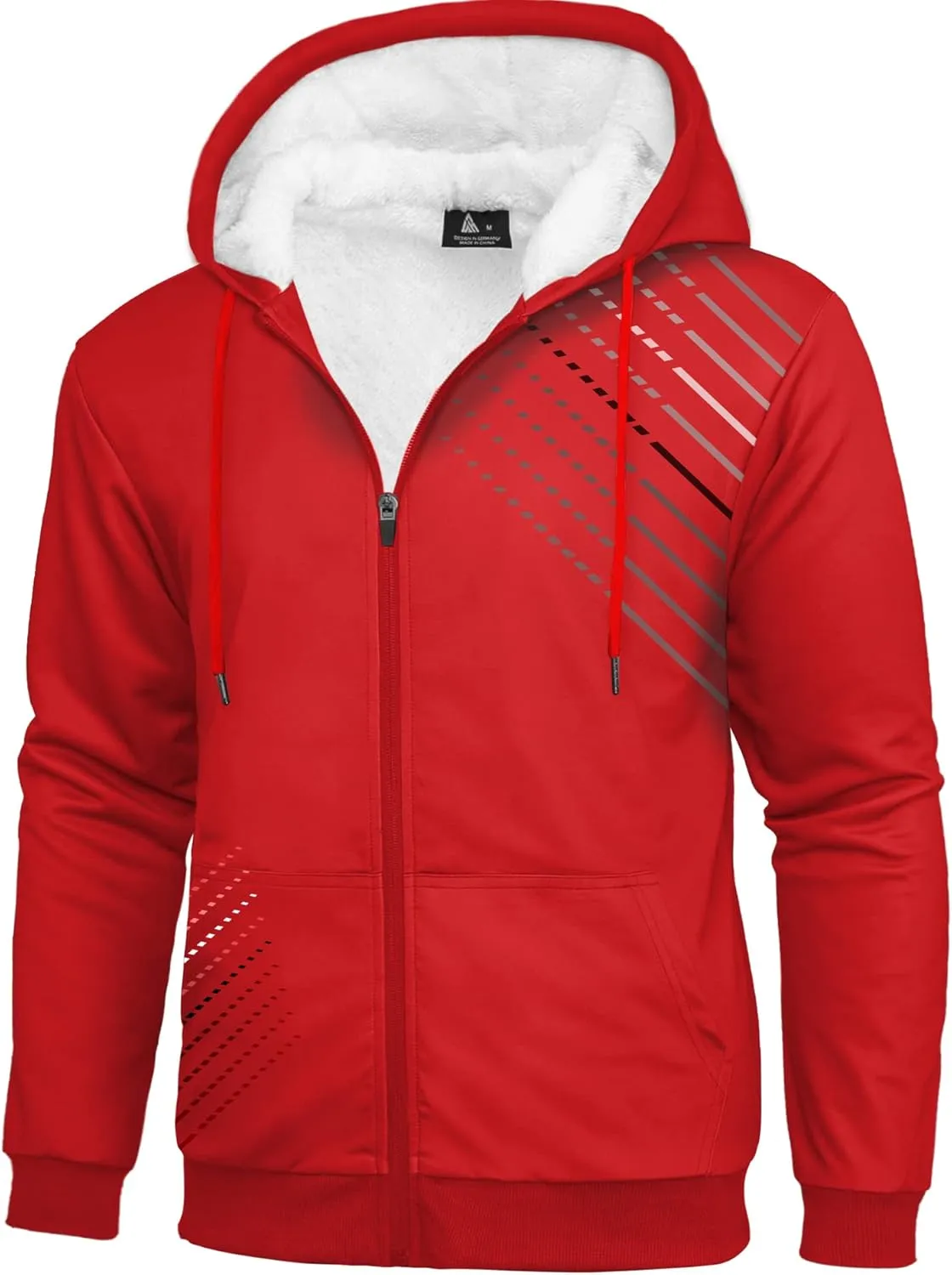ZITY Winter Jackets for Men Graphic Design Print Heavyweight Hooded Sweatshirt Warm Sherpa Lined Coats