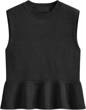 Zontroldy Women's Sleeveless Ruffle Hem Sweater Vest Lightweight Round Neck Knit Pullover Tank Tops